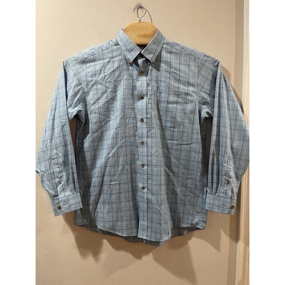LL‎ Bean Button Shirt Mens M Reg Traditional Fit Blue Check Wrinkle Resistant - Picture 1 of 5